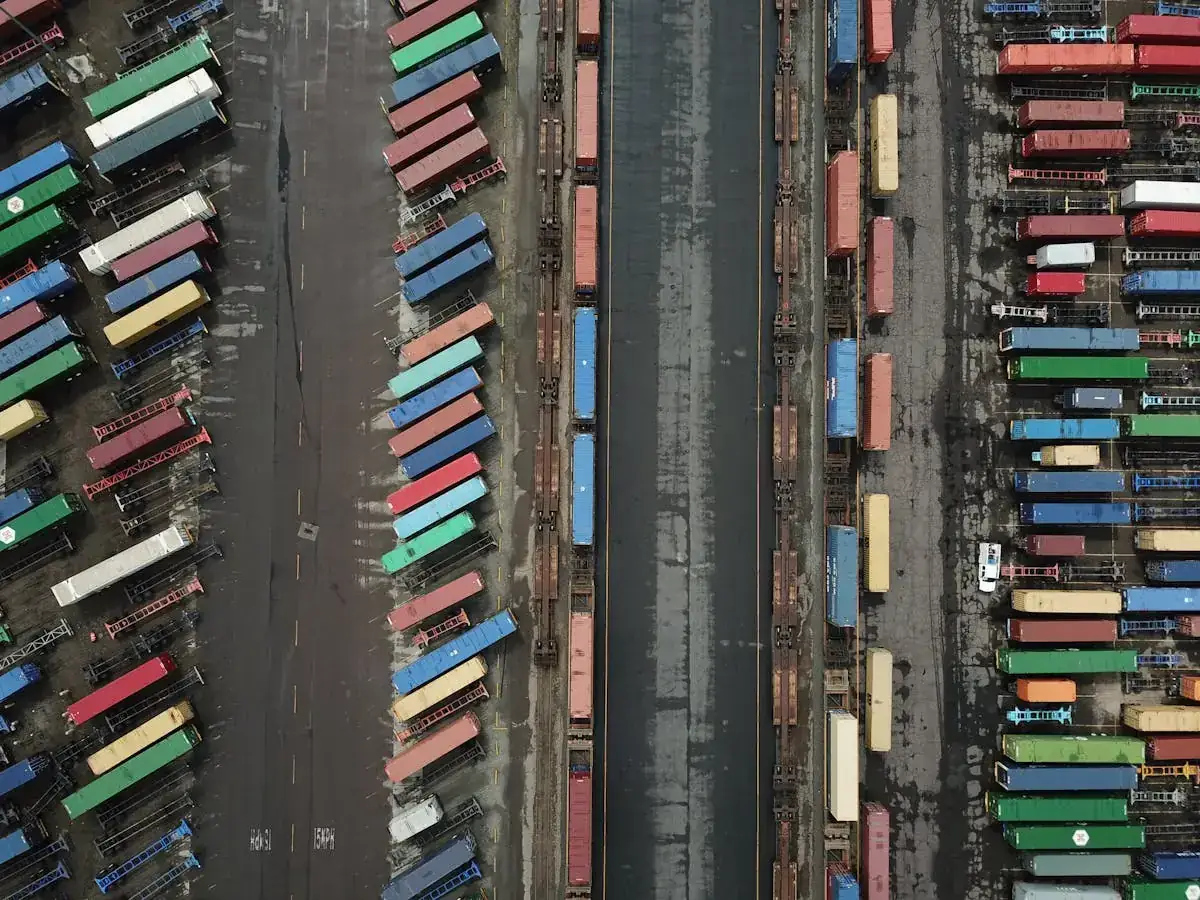 Shipping containers and logistics yard prepared for export coordination