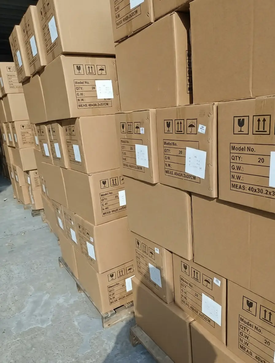 Palletized shipment of smart home products ready for export from China to Russia
