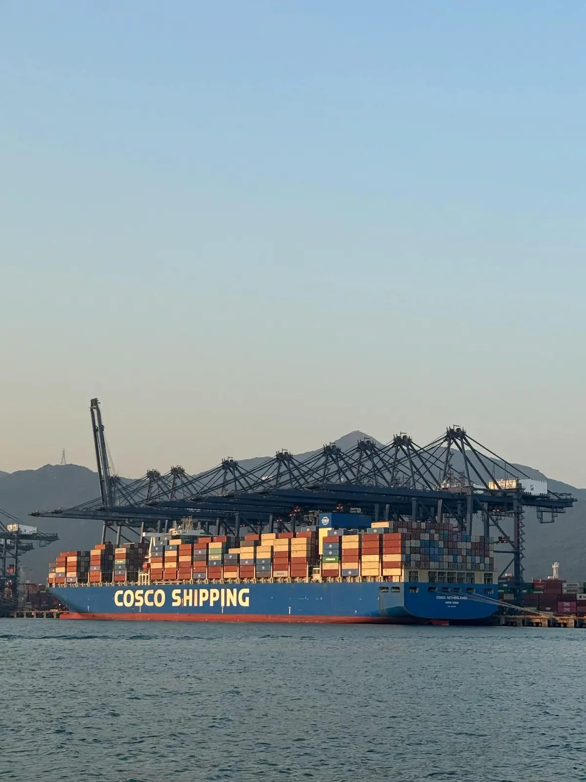 Shipping containers being loaded at a Chinese port for international delivery
